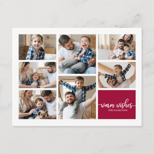 7 Foto's Warm Wishes Modern Collage Kerstmis Briefkaart (Voorkant)
