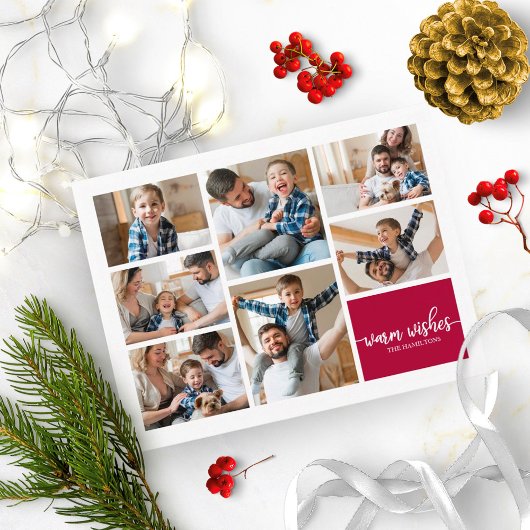 7 Foto's Warm Wishes Modern Collage Kerstmis Briefkaart