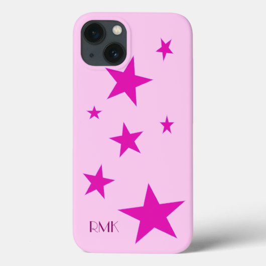 7 Fuchsiestars en gepersonaliseerde roze tekst Case-Mate iPhone Case (Achterkant)
