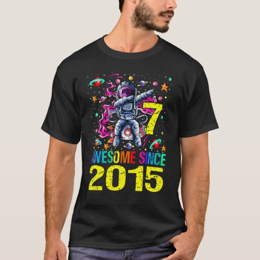7 Geweldige sinds 2015 Astronaut 7th Birthday Spac T-shirt (Voorkant)