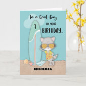 7 Guy Birthday Beach Funny Cool Raccoon Kaart (Gele Bloem)