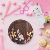 7-inch Bord katoentak rond papier op donkerhout (Feest)