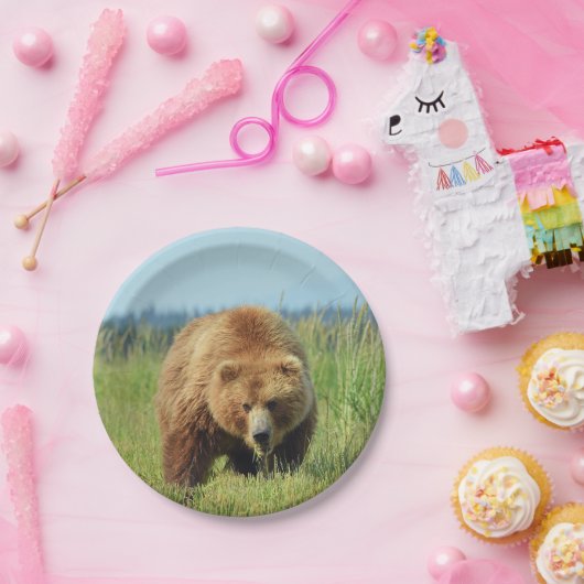 7-inch Bord papier met grizzly beer (Feest)