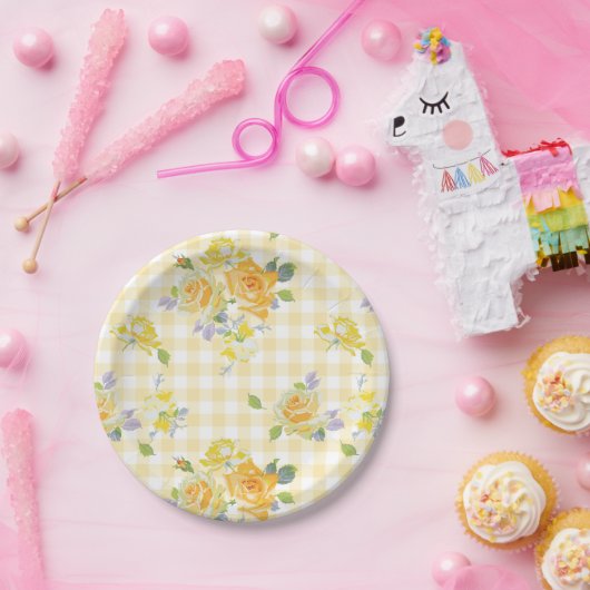 7-inch papieren Bord in Anja buttercup Gingham (Feest)