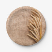 7-inch rond papier Bord Tarwe op Burlap Sack Count (Voorkant)