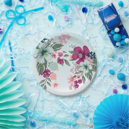 7-inch rondepapier Bord tropische ventilator blauw (Feest)