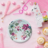 7-inch rondepapier Bord tropische ventilator blauw (Feest)