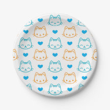 7 inch turquoise oranje kattengezicht patroon Rond