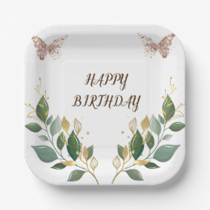 7-inch Vierkant Floral Happy Birthday Paper Bord. Papieren Bordje