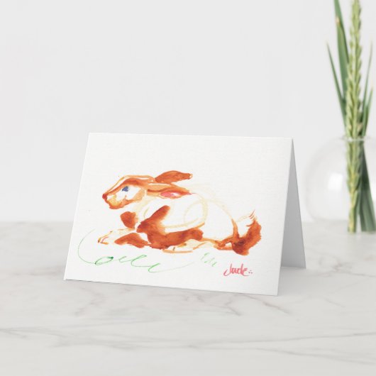 7 inch x 5 inch Bunny Greeting Card, White Envelop Feestdagen Kaart (Voorkant)