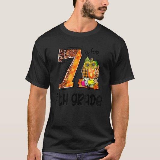 7 Is For 7th Grade Leopard Pumpkin Teacher Fall Th T-shirt (Voorkant)
