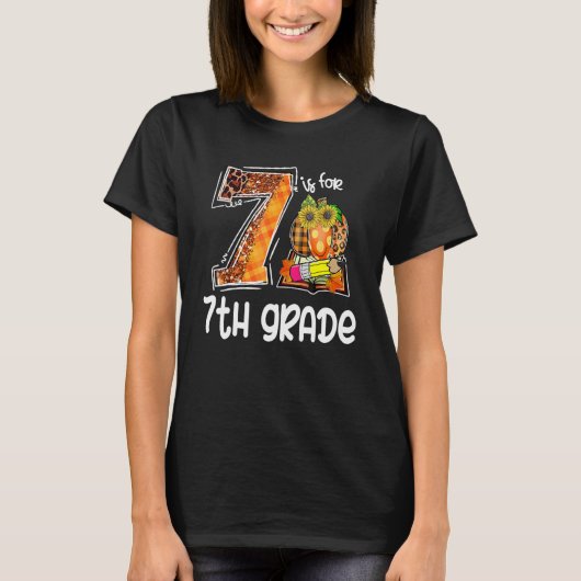 7 Is For 7th Grade Leopard Pumpkin Teacher Fall Th T-shirt (Voorkant)