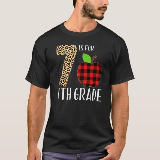 7 Is For 7th Grade Teacher Leopard Buffalo Plaid S T-shirt (Voorkant)