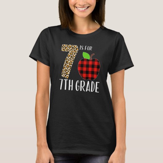 7 Is For 7th Grade Teacher Leopard Buffalo Plaid S T-shirt (Voorkant)