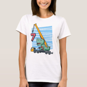 7 jaar 7e verjaardag Mobiele kraan Dinosaur T-shirt