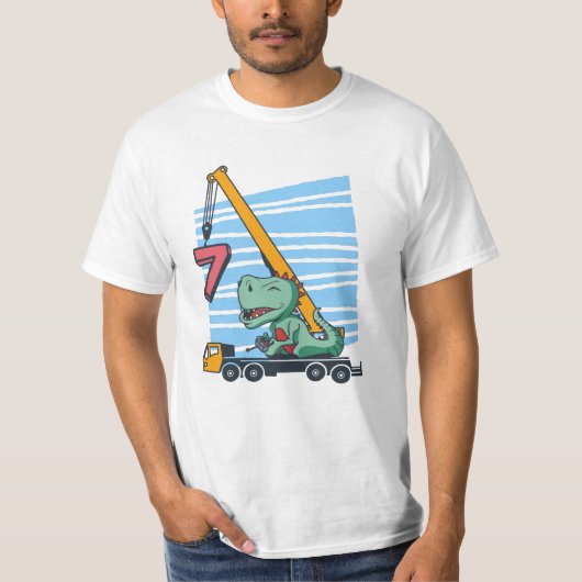 7 jaar 7e verjaardag Mobiele kraan Dinosaur T-shirt (Voorkant)