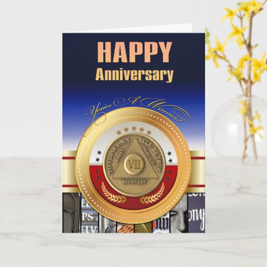 7 Jaar AA Jubileum Coin Je bent een Winner Award Kaart (Gele Bloem)