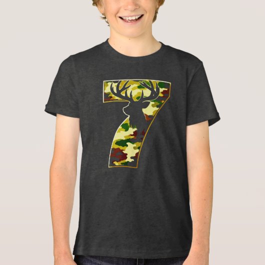 7 Jaar Camouflage Hertenjacht Tri-Blend Shirt (Voorkant)