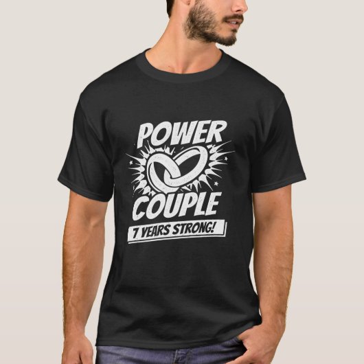 7 jaar Comic Super Power Koppel 7e Jubileum T-shirt (Voorkant)