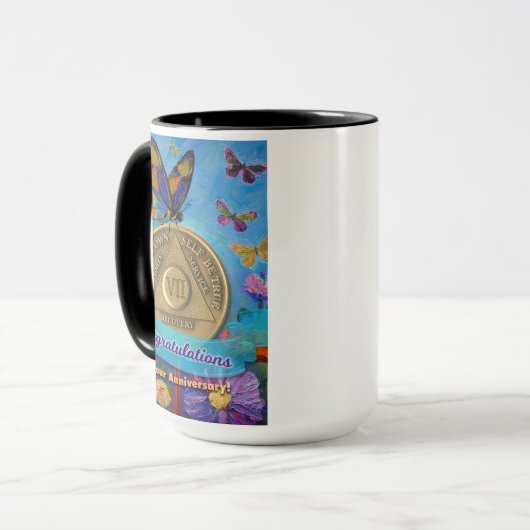 7 Jaar CUSTOM NAME AA Vlinders Bloemen Mok (Voorkant links)