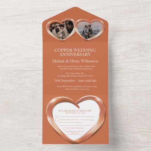 7 jaar durffeest van het kopertrouwfeest all in one uitnodiging (Binnen)