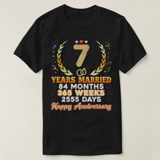 7 jaar Gefeliciteerd, 7e bruiloft Jubileum Coup T-shirt (Design voorkant)
