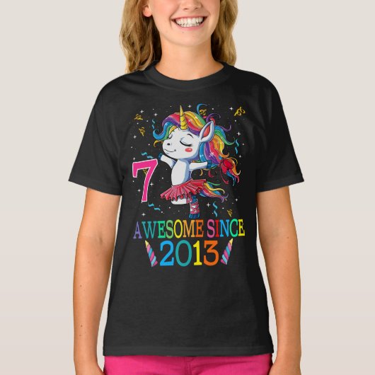 7 jaar oud 7e verjaardag Unicorn Dabbing T-shirt (Voorkant)