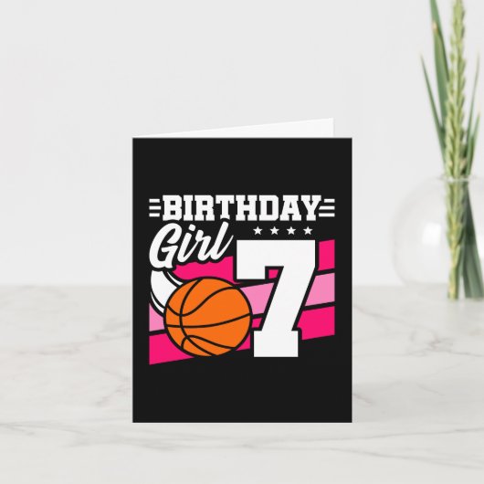 7 Jaar Oud Basketbal Party 7e Verjaardag Meisje Kaart (Voorkant)
