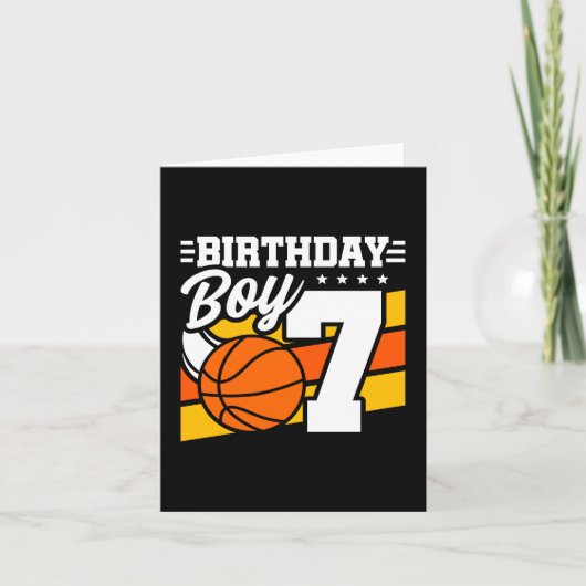 7 Jaar Oud Basketbal Party Thema 7e Verjaardag Jon Kaart (Voorkant)