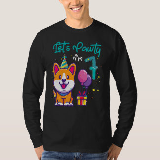 7 Jaar Oud Corgi Hond 7e Verjaardag Let's Party Ou T-shirt