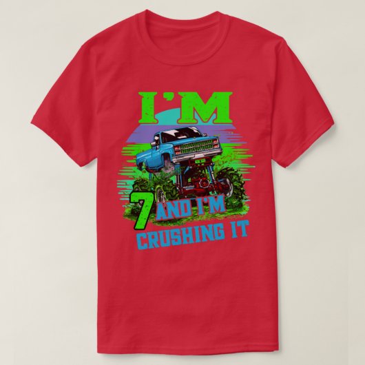 7 jaar oud Crushing it Monster Truck 7th Birthday T-shirt (Design voorkant)