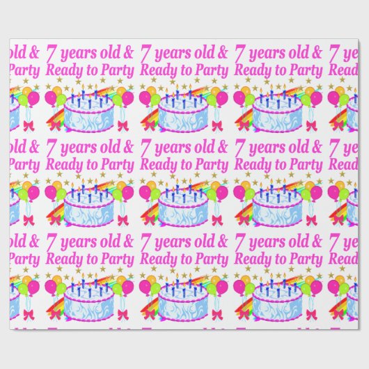 7 JAAR OUD EN KLAAR OM TE FEESTEN VERJAARDAG MEISJ CADEAUPAPIER (Vlak)