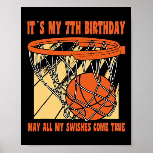 7 Jaar Oud Gelukkig 7e Verjaardag Basketbal 7e Geb Poster