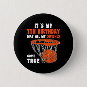 7 Jaar Oud Gelukkig 7e Verjaardag Basketbal 7e Geb Ronde Button 5,7 Cm