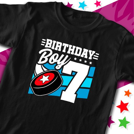 7 Jaar Oud Hockey Party Thema 7e Verjaardag Jongen T-shirt