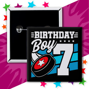 7 Jaar Oud Hockey Party Thema 7e Verjaardag Jongen Vierkante Button 5,1 Cm
