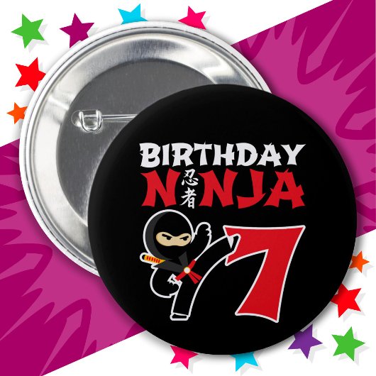 7 Jaar Oud Karate Ninja Party Kinder 7e Verjaardag Ronde Button 5,7 Cm