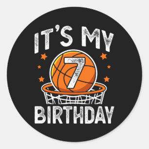 7 Jaar Oud Kinder Basketbal Sport 7e Verjaardag Jo Ronde Sticker
