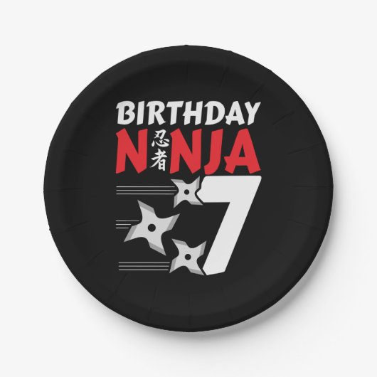 7 Jaar Oud Ninja Party Sterren Kinder 7e Verjaarda Papieren Bordje (Voorkant)