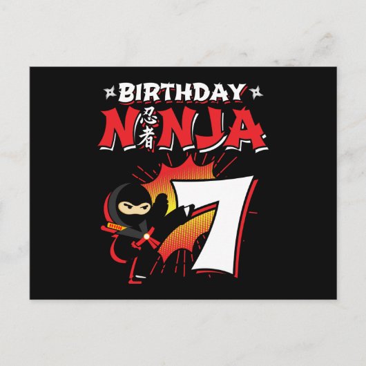 7 jaar oud stripboek stijl ninja 7e verjaardag briefkaart (Voorkant)