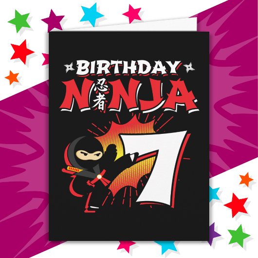 7 jaar oud stripboek stijl ninja 7e verjaardag kaart