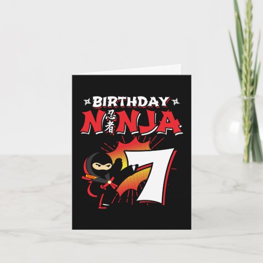 7 jaar oud stripboek stijl ninja 7e verjaardag kaart (Voorkant)