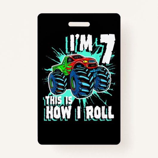 7 Jaar Oud Verjaardagscadeau voor Monster Truck Bo Badge (Voorkant)