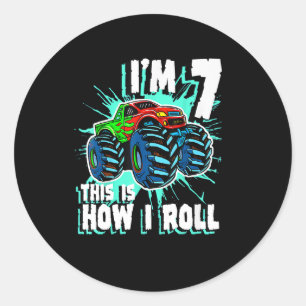 7 Jaar Oud Verjaardagscadeau voor Monster Truck Bo Ronde Sticker
