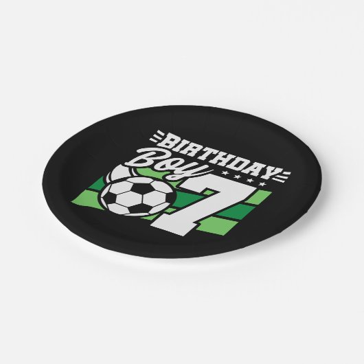 7 Jaar Oud Voetbal Football Party 7e Verjaardags J Papieren Bordje (Gekanteld)