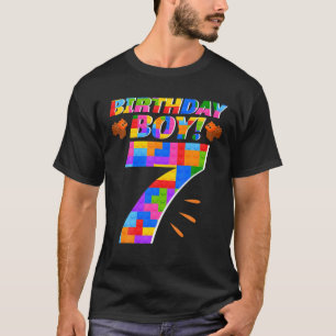 7 jaar oude blokbouwkaart 7e verjaardag cadeau t-shirt