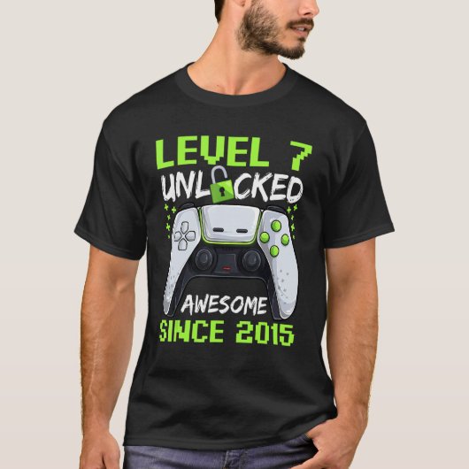7 jaar oude gamer Boy Birthday 7 level unlocked 2 T-shirt (Voorkant)