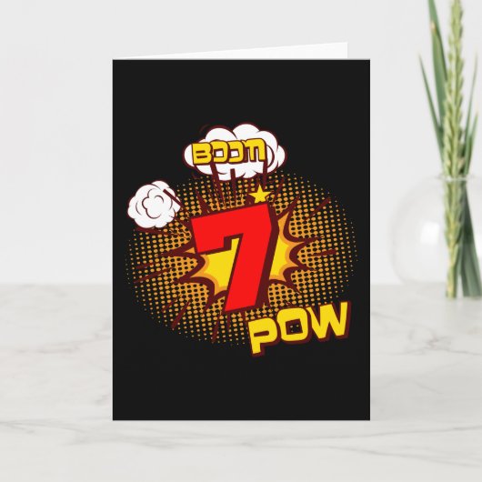 7 jaar oude jongen 7e verjaardag Kinder komiek Kaart (Voorkant)