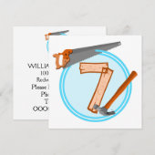 7 jaar oude Jongensbouwer Gereedschap Verjaardagso Kaart (Voorkant / Achterkant)