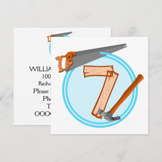 7 jaar oude Jongensbouwer Gereedschap Verjaardagso Kaart (Voorkant / Achterkant)